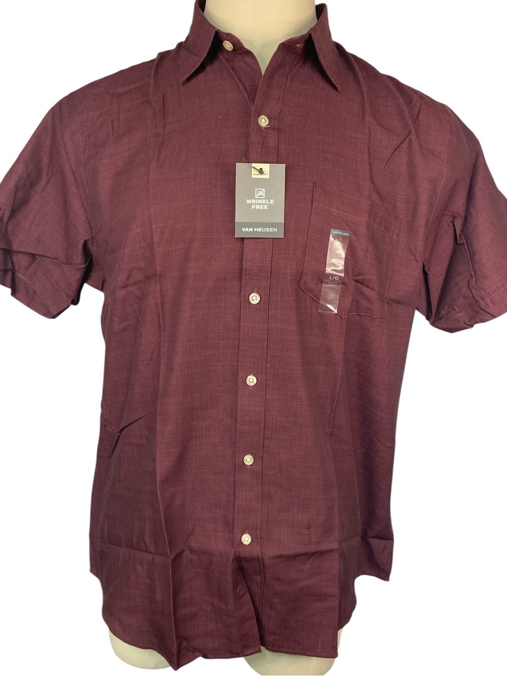 Van Heusen (NWT) Short-Sleeve Button-Down Shirt Burgundy Men’s Large 16-16 1/2